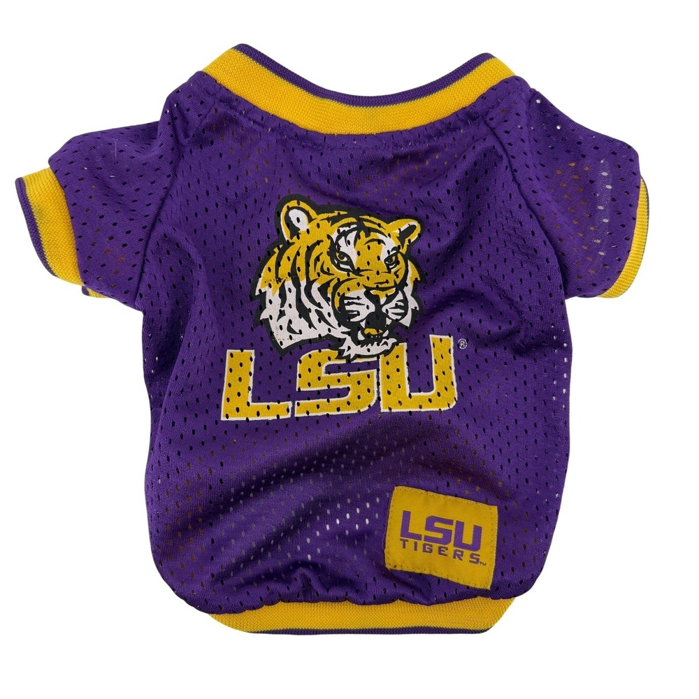 Pets First LSU Tigers Pet Jersey Small Purple Mesh NCAA Dog Shirt Costume Yellow